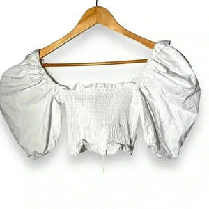 NWT QED LONDON PUFF SLEEVE WHITE CROP TOP S/M